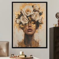 Golden Petal Visage Canvas Wall Art