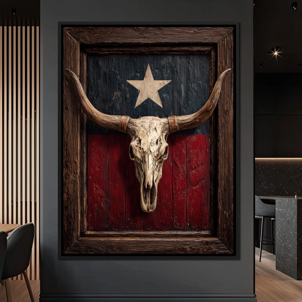 Texas Longhorn Lone Star Barnwood Canvas Wall Art