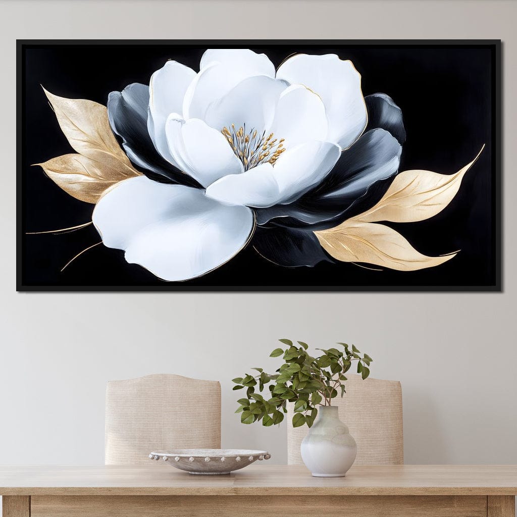 White Petals Night Blossom Canvas Wall Art