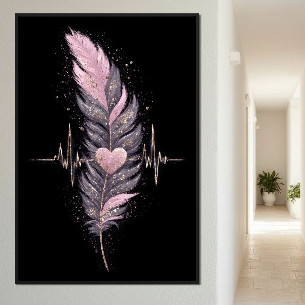Feather Heartbeat Gold Pink Canvas Wall Art