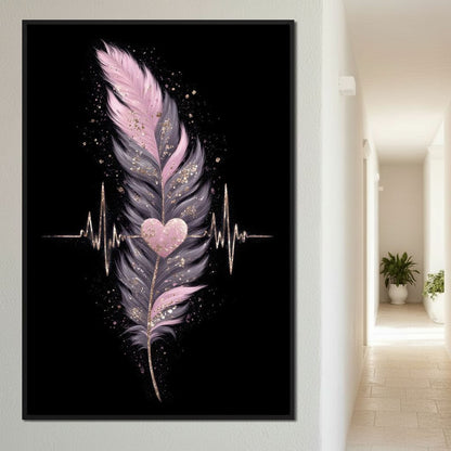Feather Heartbeat Gold Pink Canvas Wall Art