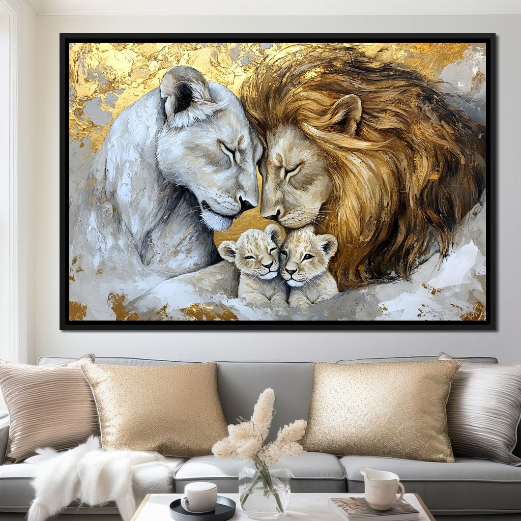 Lion Family Embrace Canvas Wall Art