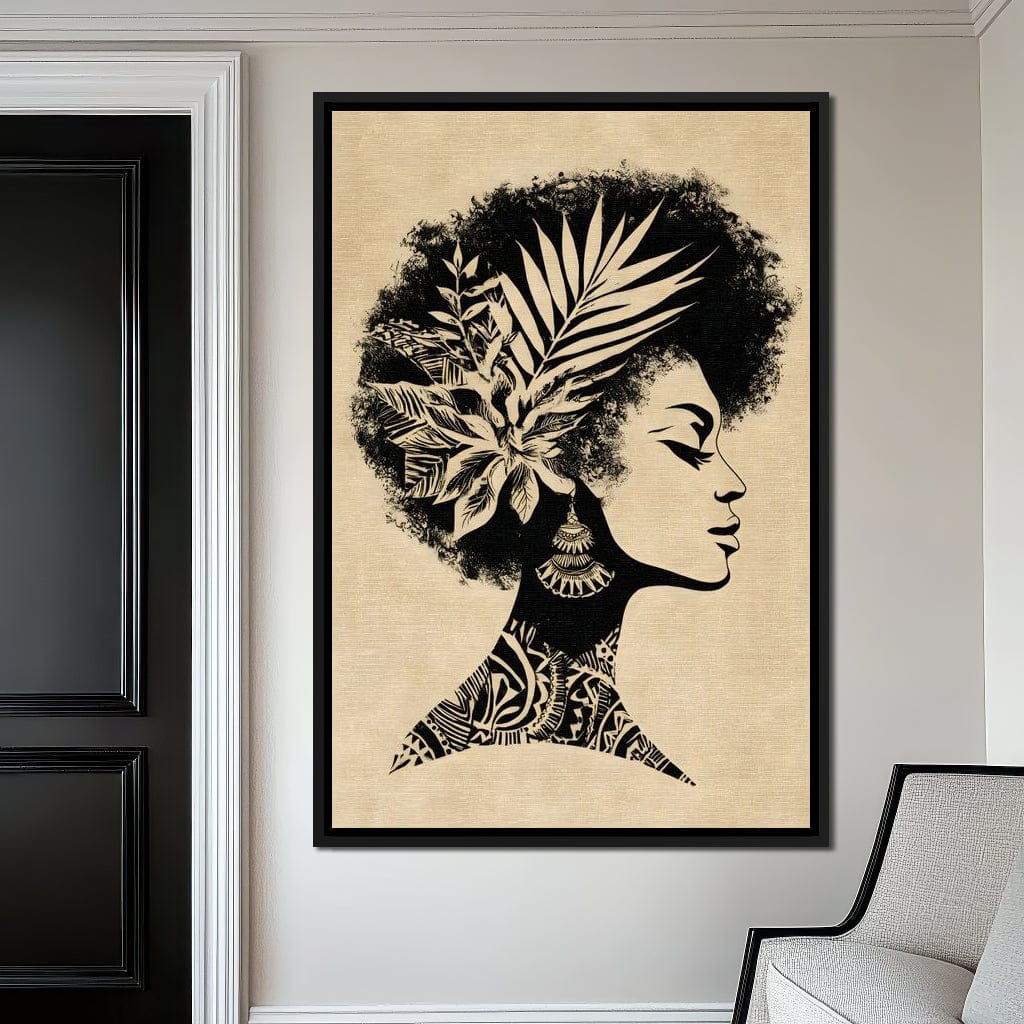 Botanical Afro Queen Silhouette Canvas Wall Art
