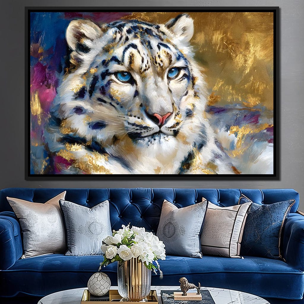 Golden Snow Leopard Portrait Canvas Wall Art