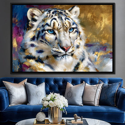 Golden Snow Leopard Portrait Canvas Wall Art
