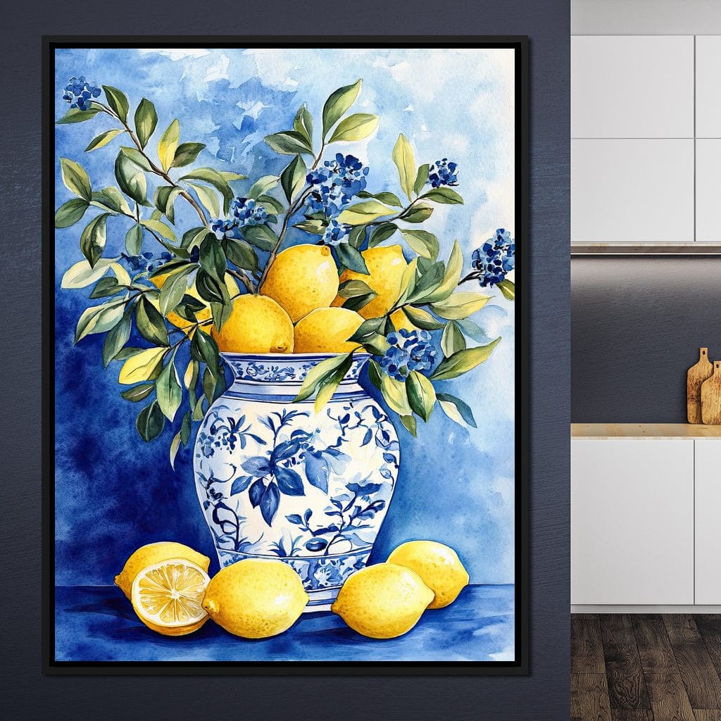 Lemon Bouquet in Porcelain Vase Canvas Wall Art