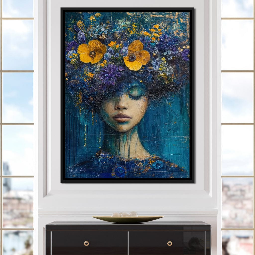 Floral Dreams in Indigo Depths Canvas Wall Art
