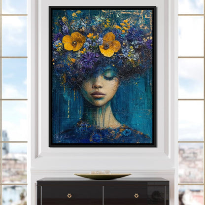 Floral Dreams in Indigo Depths Canvas Wall Art