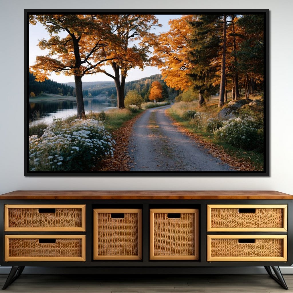 Autumn Lake Pathway Glow Canvas Wall Art