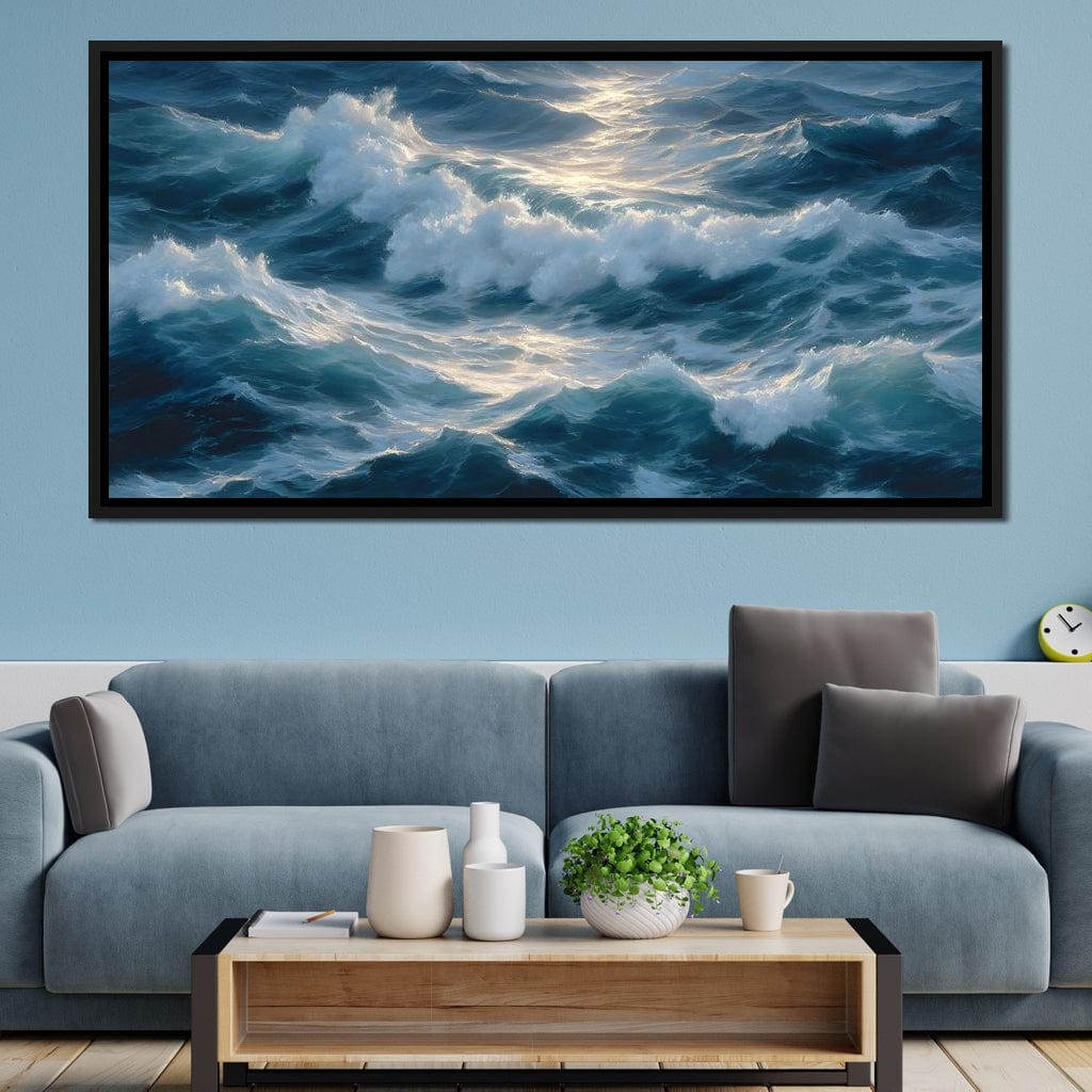 Sunlit Ocean Cresting Waves Canvas Wall Art