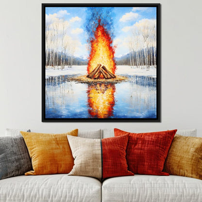 Winter Flames Reflecting Canvas Wall Art