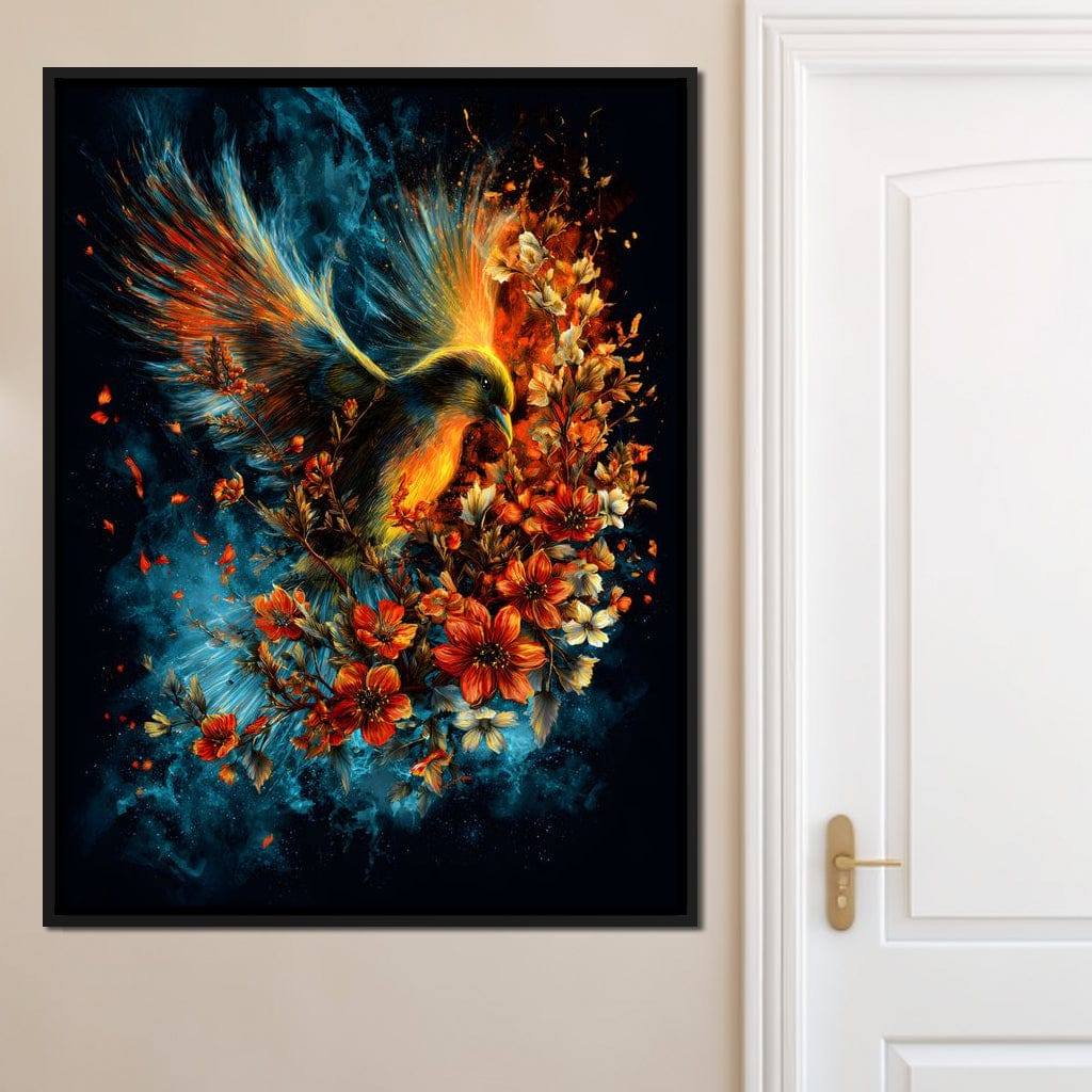 Flaming Phoenix Floral Burst Canvas Wall Art