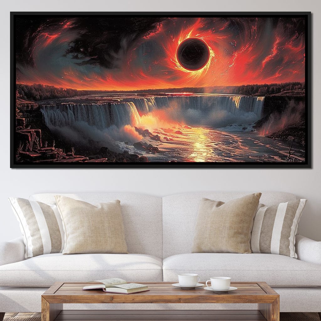 Eclipse Over Cascading Waters Canvas Wall Art