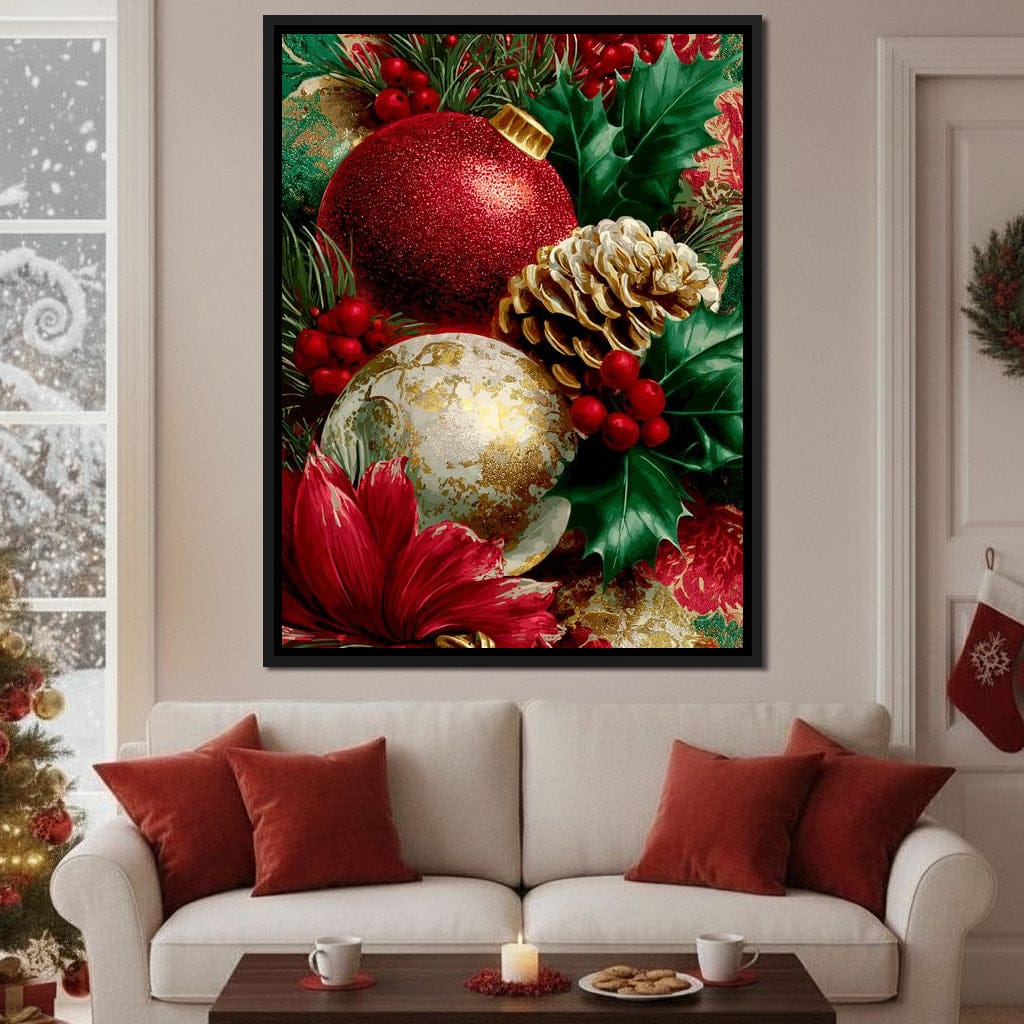 Festive Pine Holly Joyful Noel Canvas Wall Art