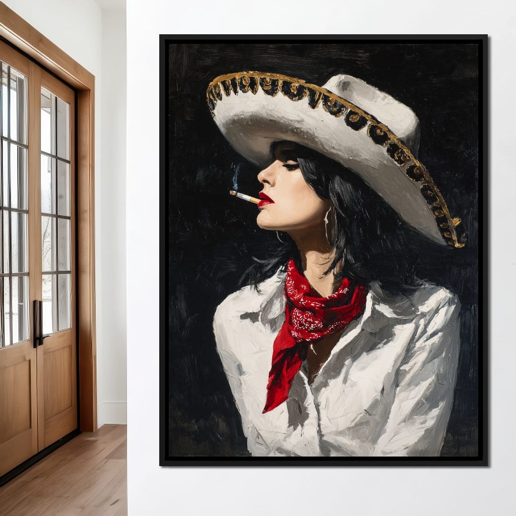 Sombrero Smoke Noir Portrait Canvas Wall Art