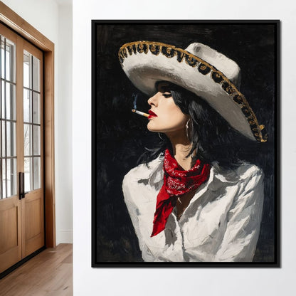 Sombrero Smoke Noir Portrait Canvas Wall Art