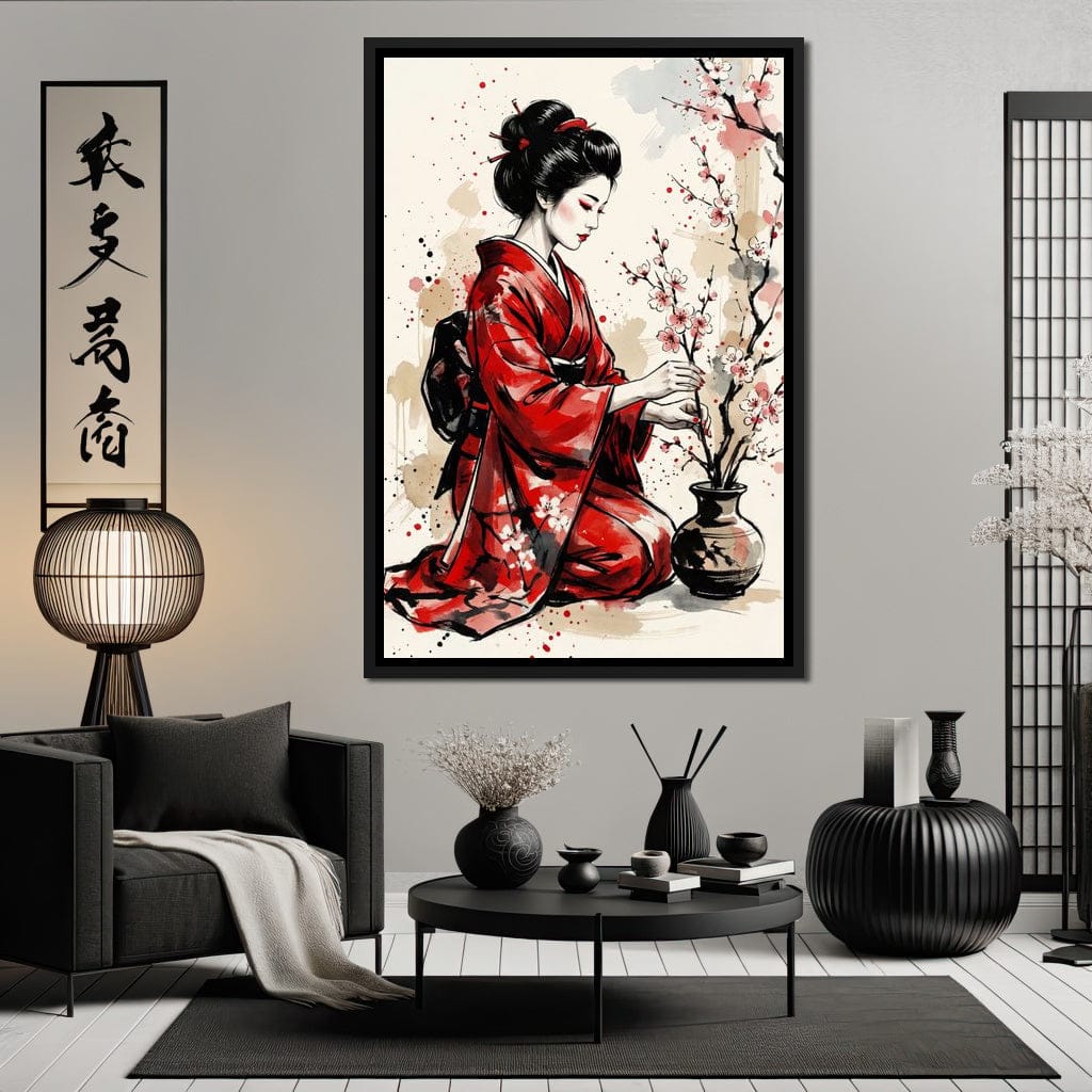 Japanese Woman with Cherry Blossoms Canvas Wall Art