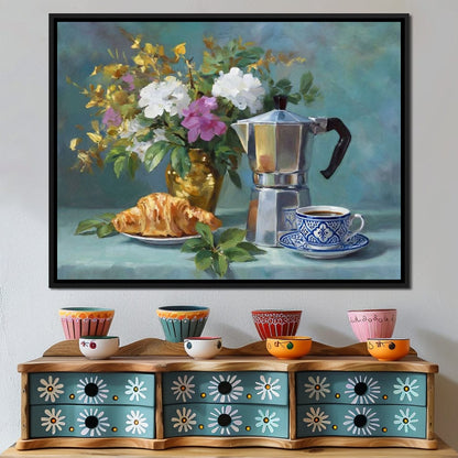 Morning Coffee & Bouquet Canvas Wall Art