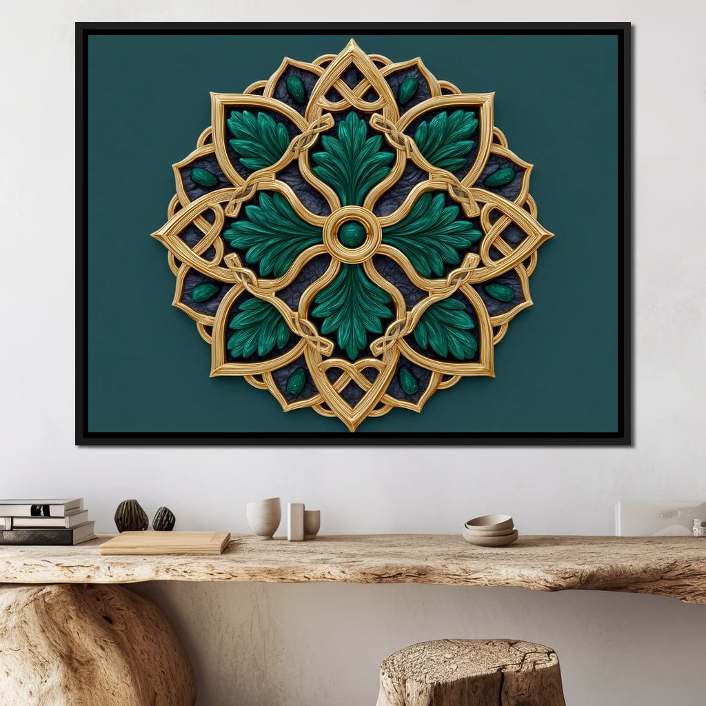 Gilded Emerald Knot Medallion Canvas Wall Art