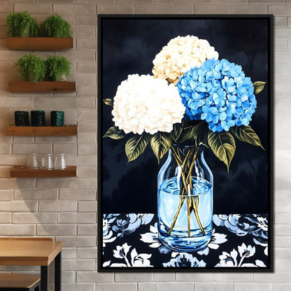 Hydrangea Dream in Glass Vase Canvas Wall Art