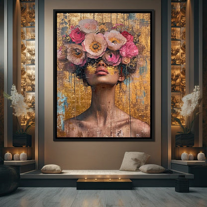 Golden Petals Hair Canvas Wall Art
