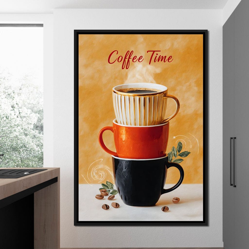 Coffee Time Stacked Mugs Canvas Wall Art