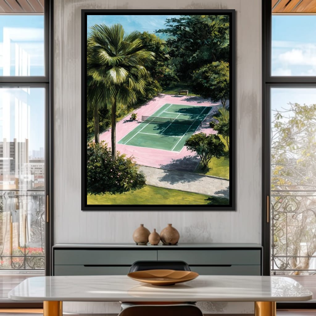 Palm Garden Tennis Court Retreat Canvas Wall Art
