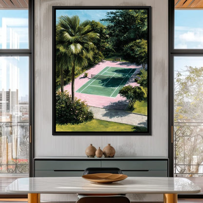 Palm Garden Tennis Court Retreat Canvas Wall Art