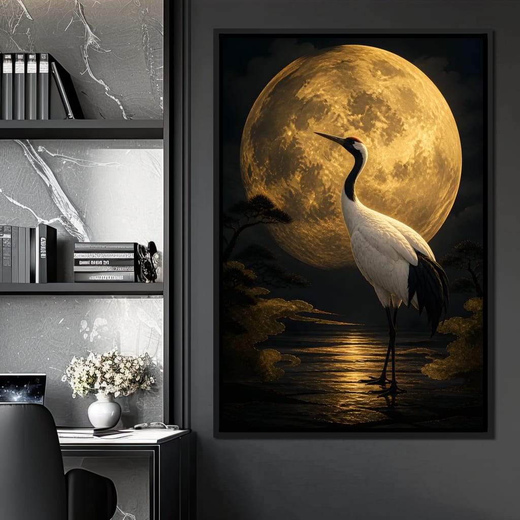 Crane Moonrise Canvas Wall Art