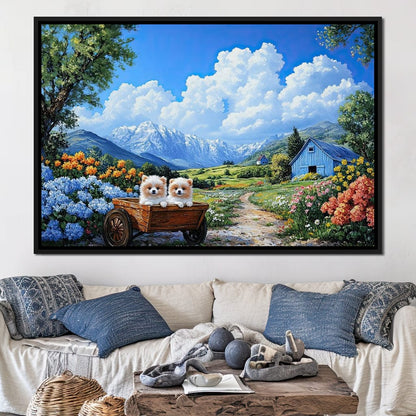 Pomeranian Wagon Canvas Wall Art