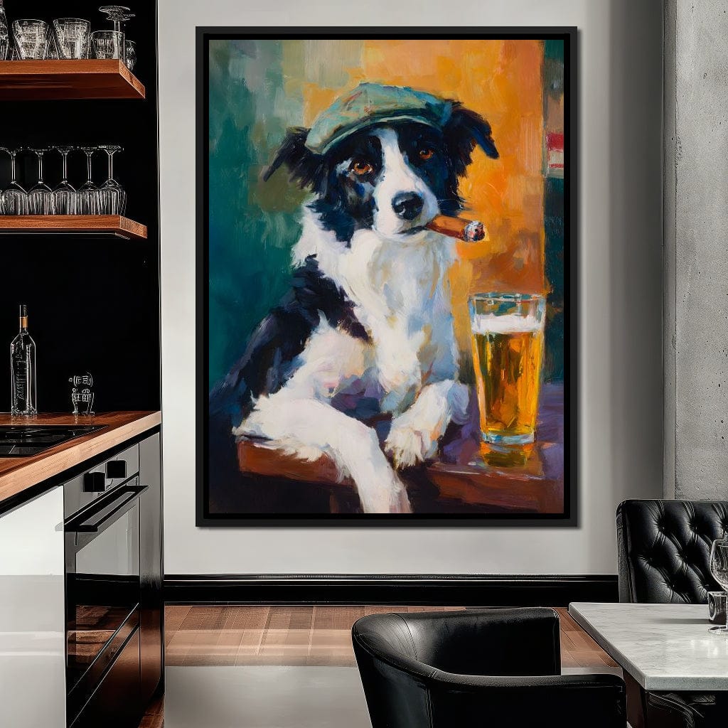 Cigar Dog Pub Portrait Oil Canvas Wall Art