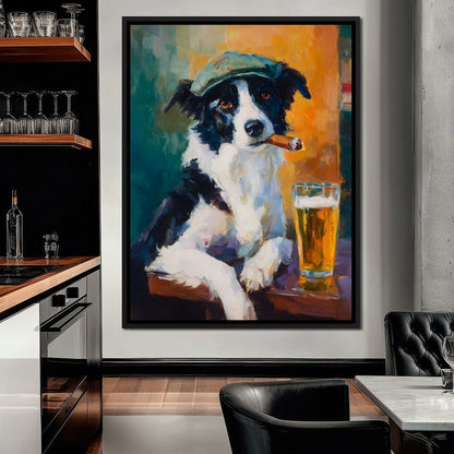 Cigar Dog Pub Portrait Oil Canvas Wall Art
