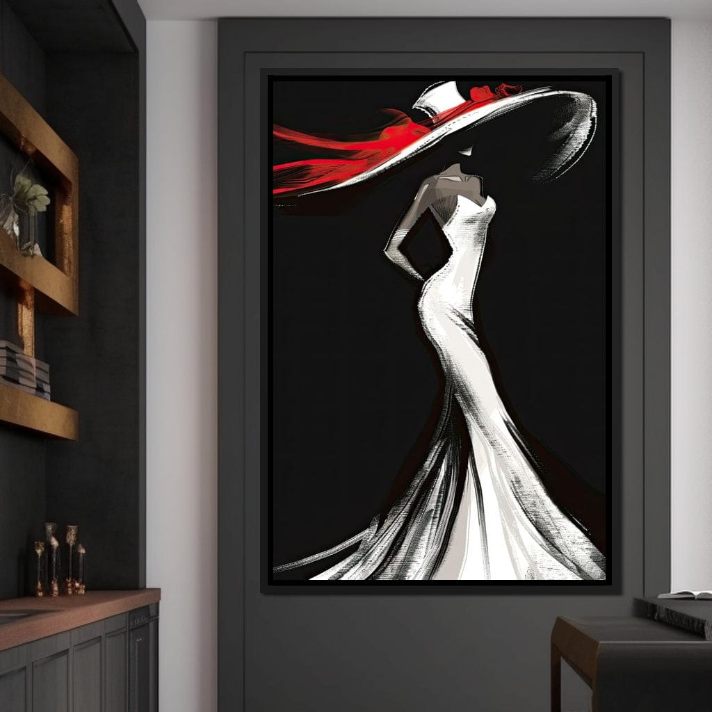 The White Dress - Elegant Silhouette in Red Canvas Wall Art