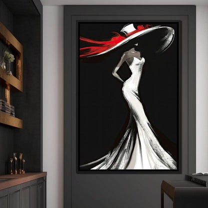 The White Dress - Elegant Silhouette in Red Canvas Wall Art