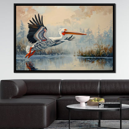 Ethereal Pelican's Graceful Glide Canvas Wall Art