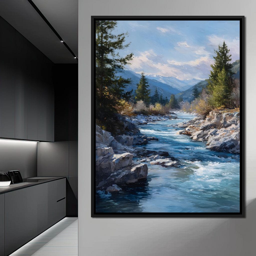 Alpine River Through Pines Canvas Wall Art