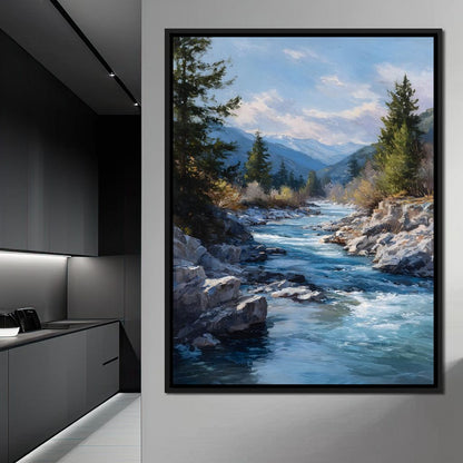 Alpine River Through Pines Canvas Wall Art