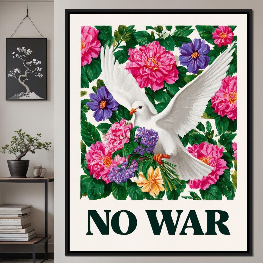 No War Dove Flower Garden Canvas Wall Art