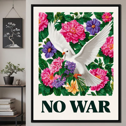 No War Dove Flower Garden Canvas Wall Art