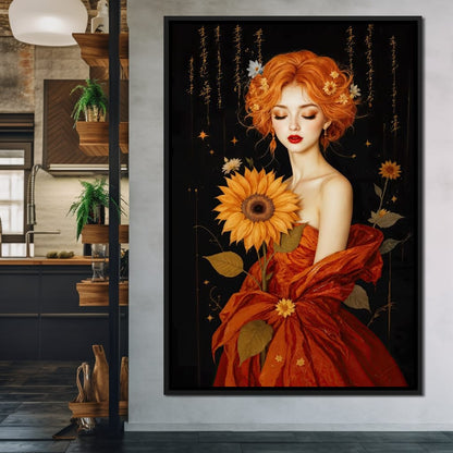 Lady Sunflower Canvas Wall Art