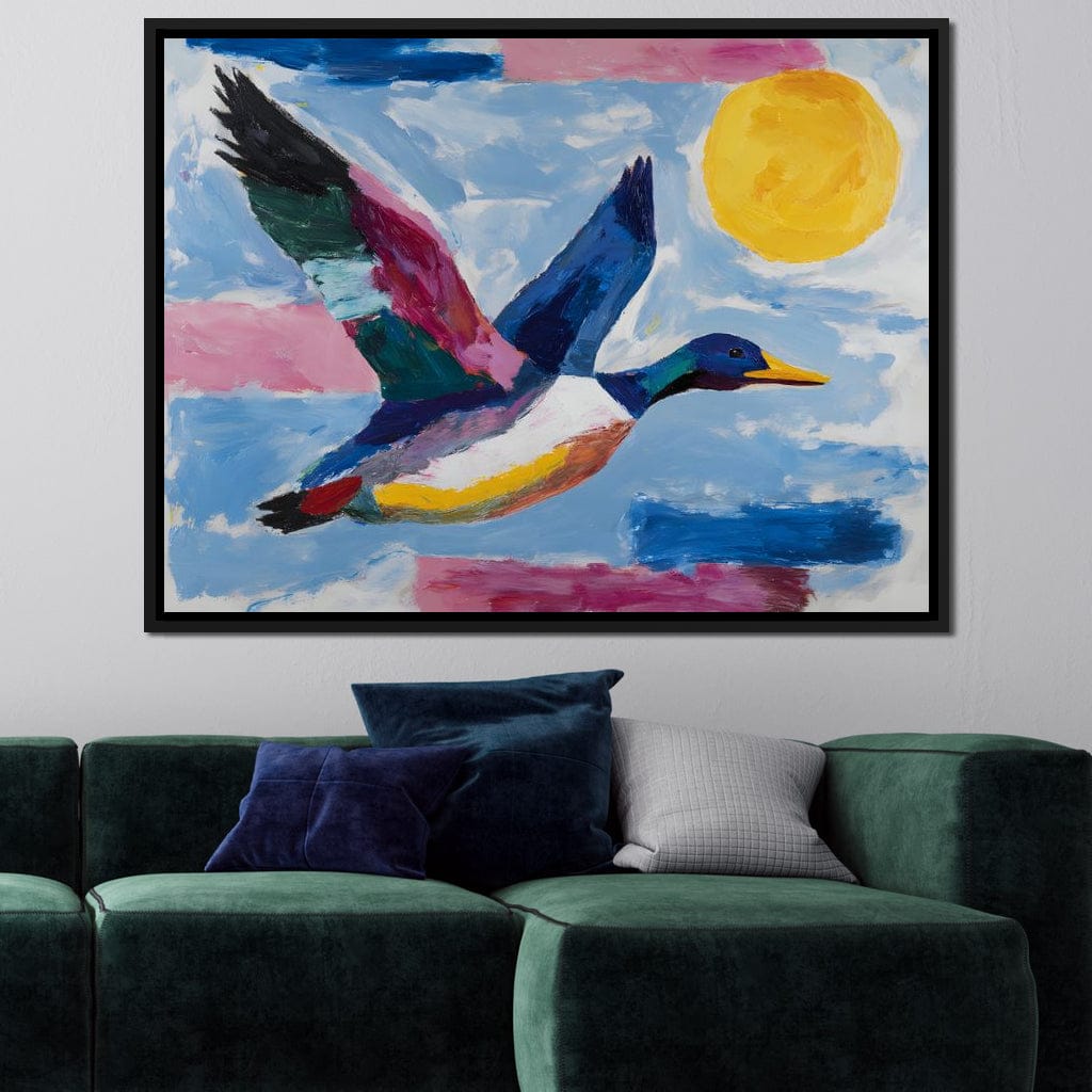 Sunlit Flight of Wild Duck Canvas Wall Art