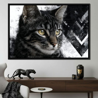 Monochrome Cat Golden Eyes Canvas Wall Art