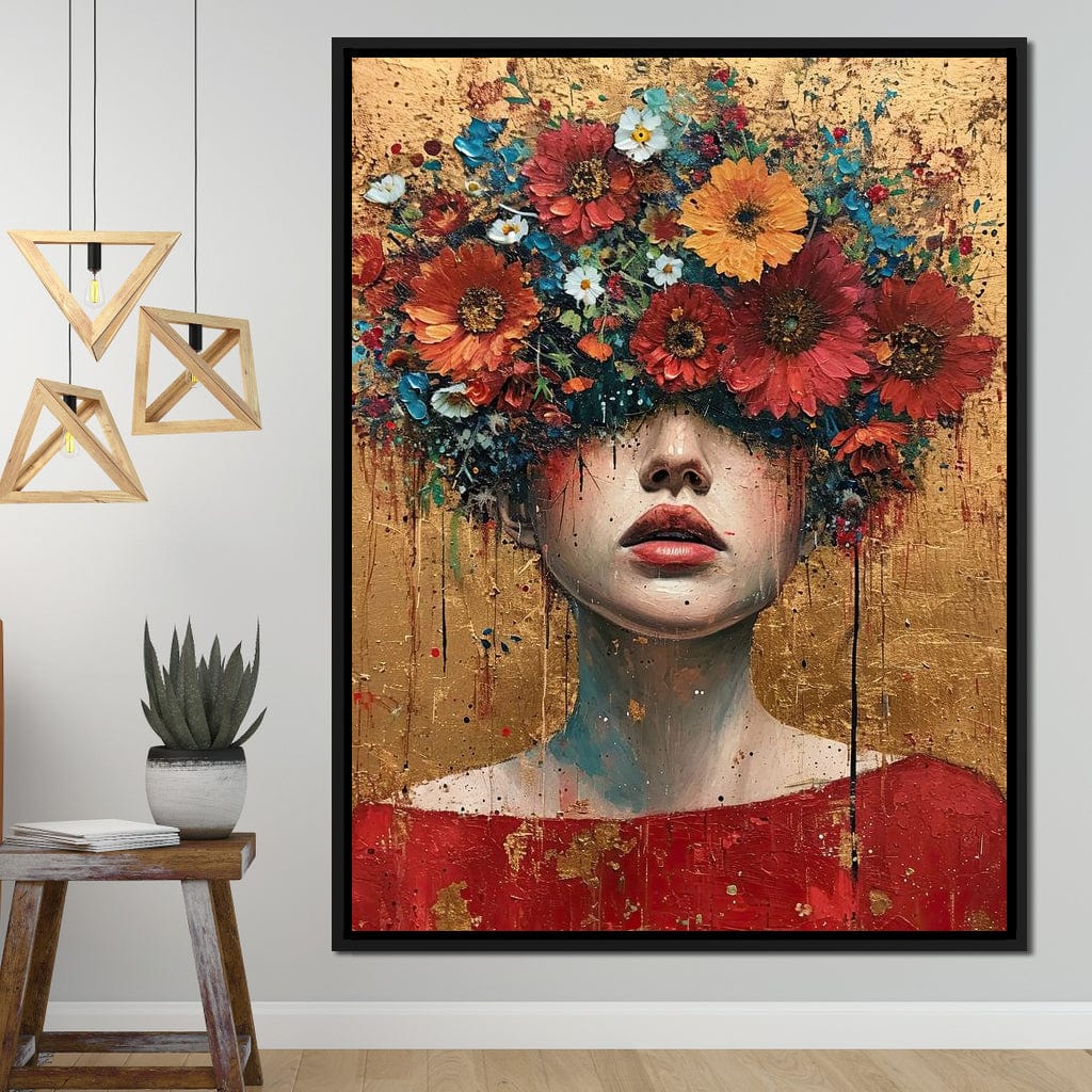 Bloomed Silence in Gold Canvas Wall Art