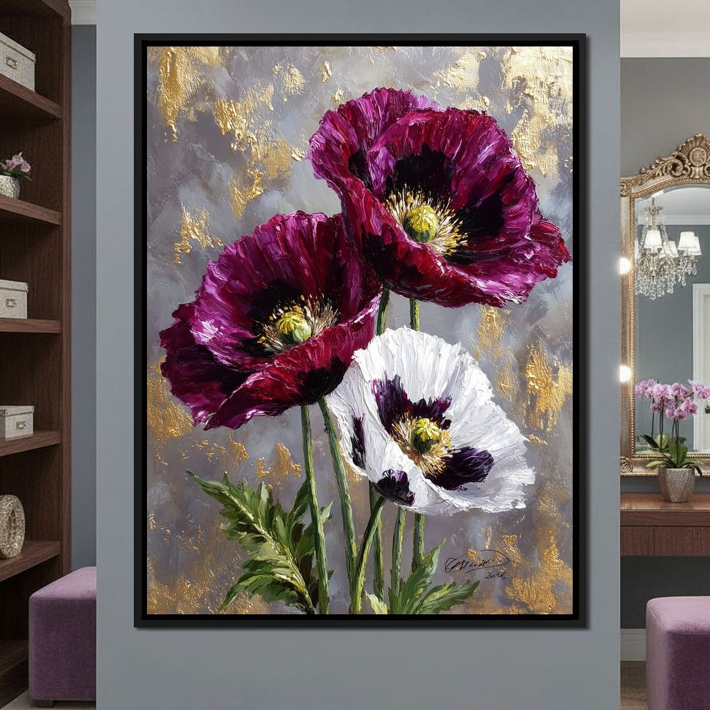 Gold Leaf Poppy Garden Glow Canvas Wall Art