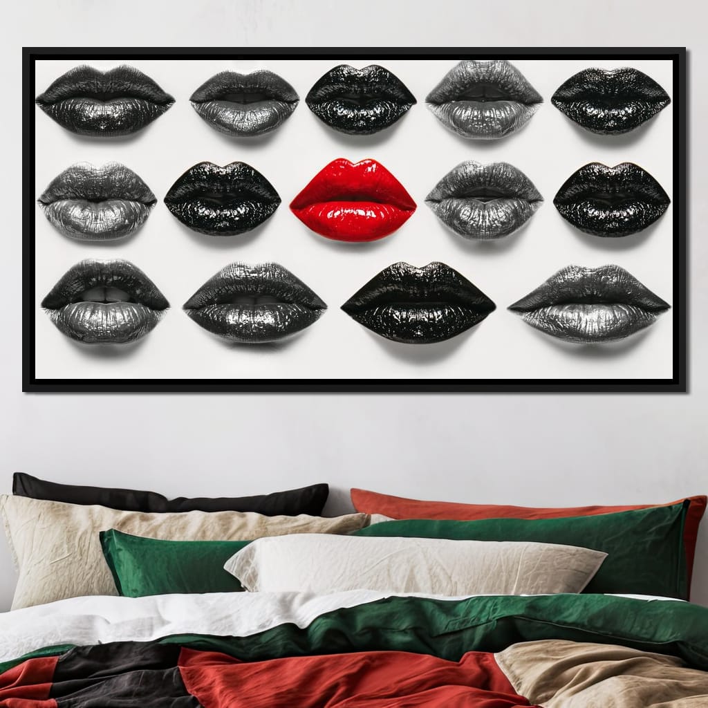 Breaking The Monotone Rhythm Red Lips Canvas Wall Art