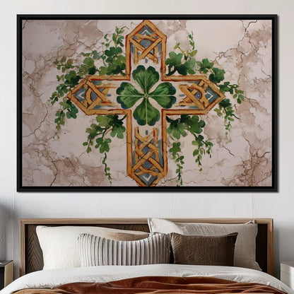 Celtic Cross Clover Wreath Canvas Wall Art