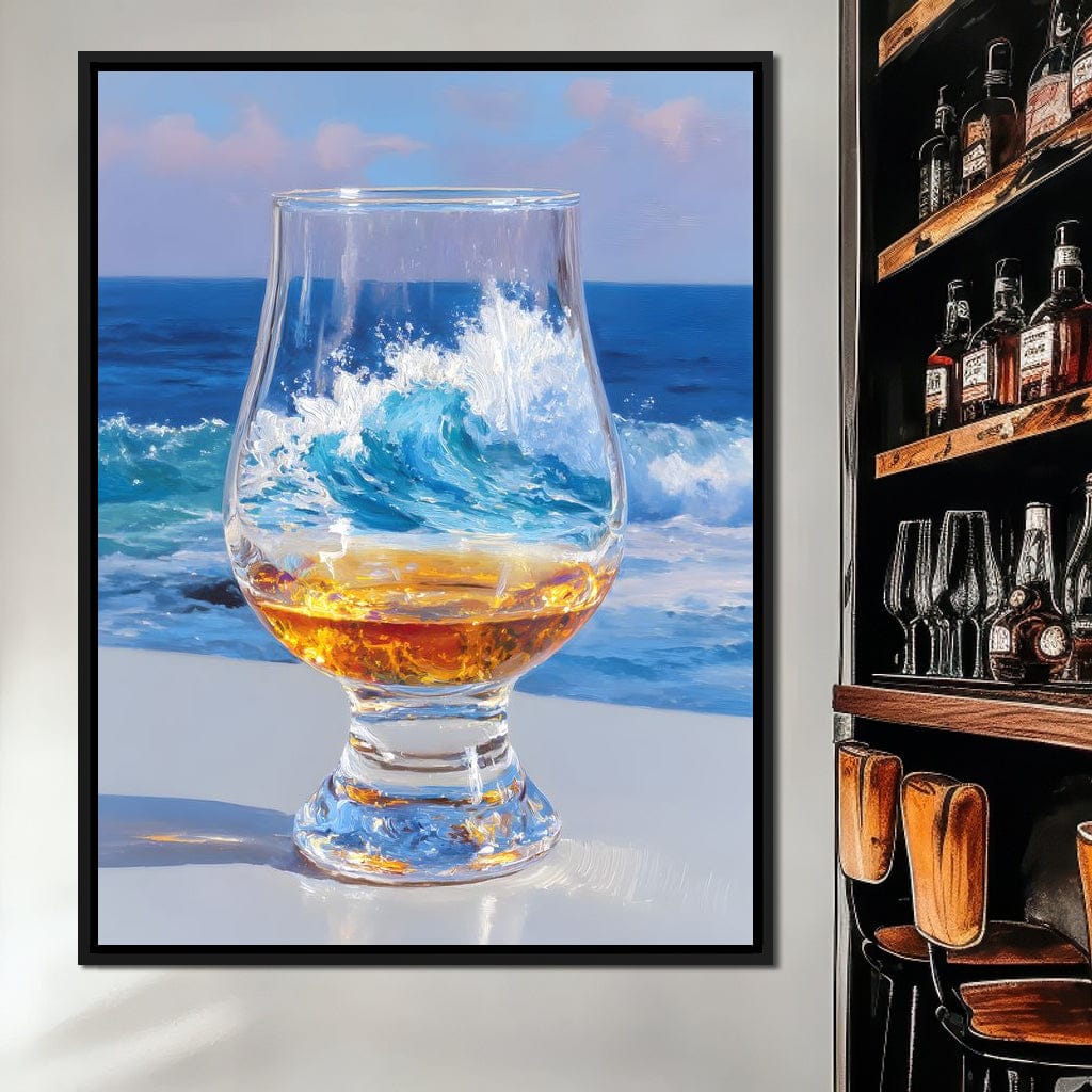 Ocean Wave Whisky Glass Stillness Canvas Wall Art