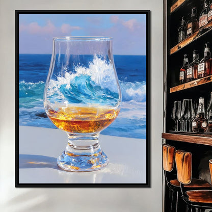 Ocean Wave Whisky Glass Stillness Canvas Wall Art