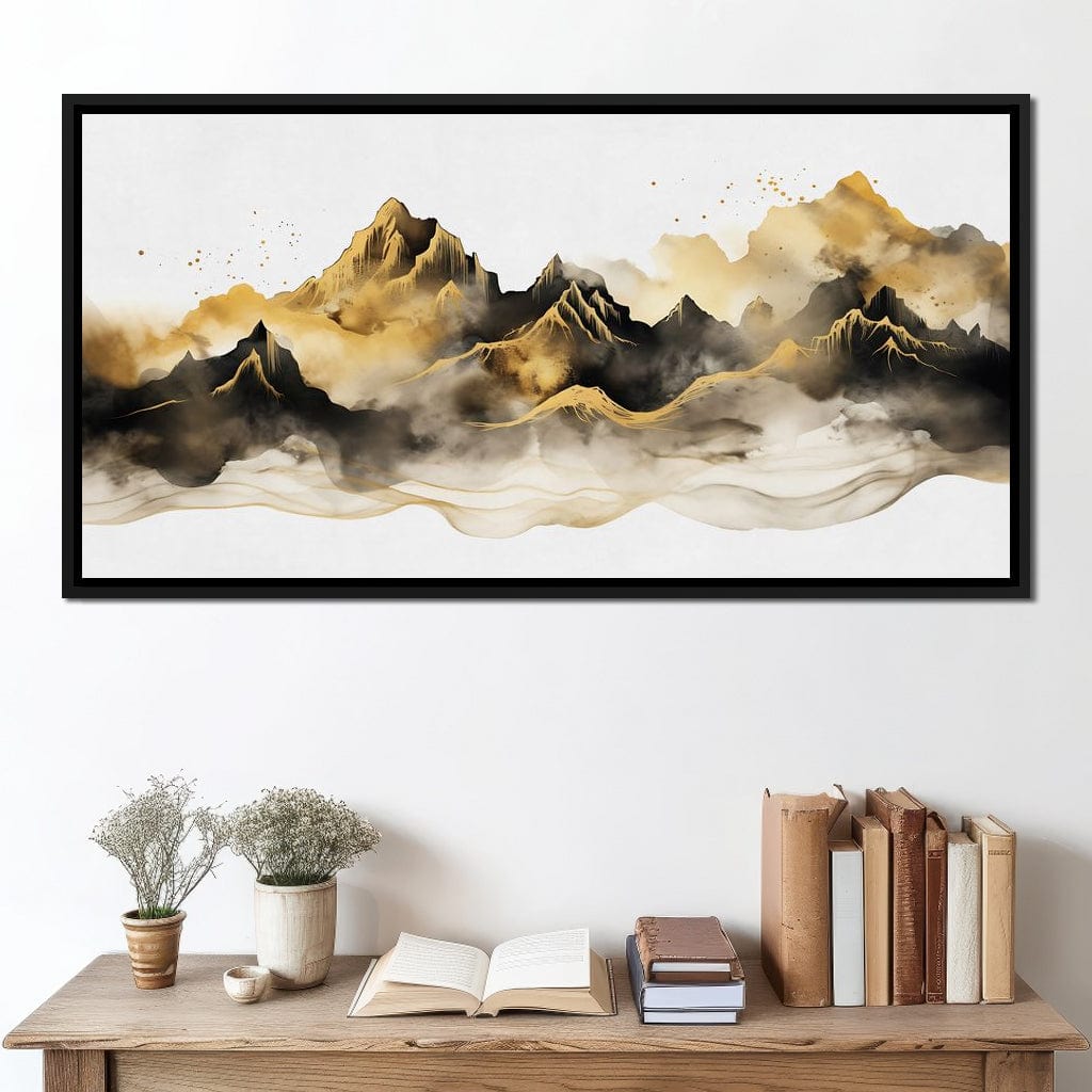 Golden Misty Peaks Panorama Canvas Wall Art