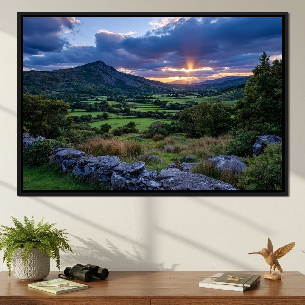 Sunbeams Over Green Valley Canvas Wall Art